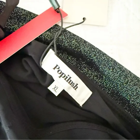 NEW POPILUSH Shapewear Ruched Metallic Knit Square Neck Slimming Bodysuit Black - Picture 6 of 7